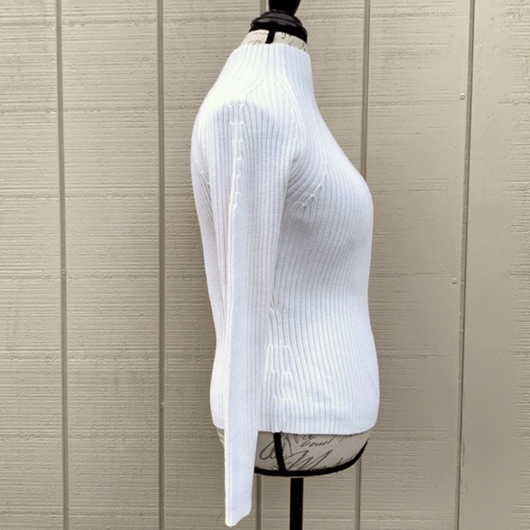 CREAM Ribbed Knit Mock Neck Cotton Sweater - Picture 6 of 9